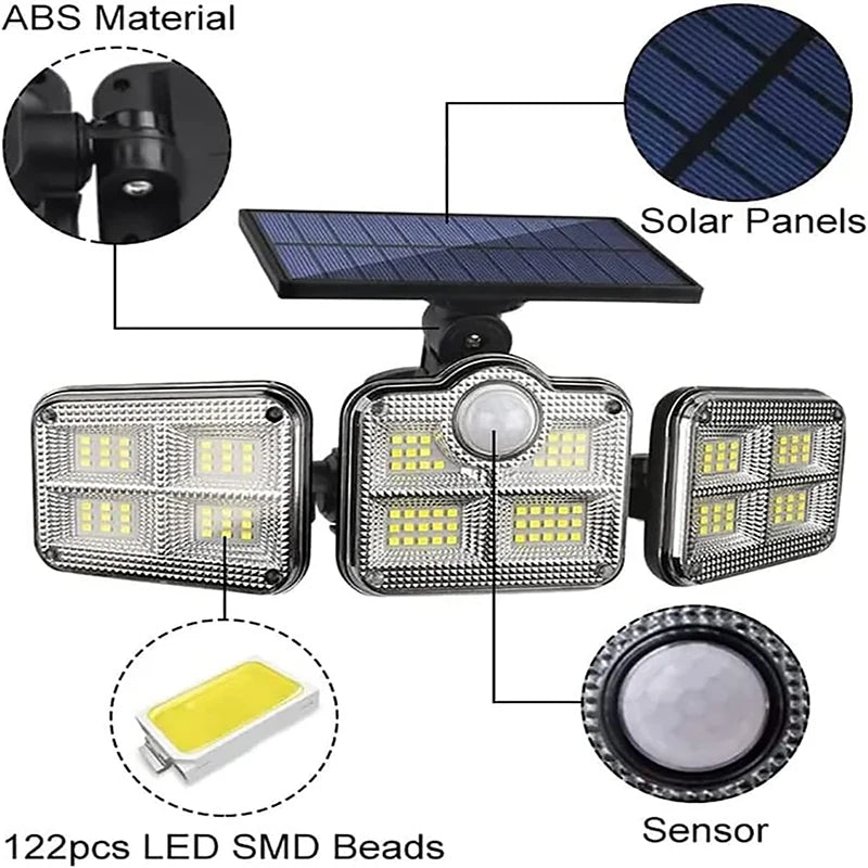Outdoor Motion Sensor Lamp, 4-Head Solar Power Light, pack of 1