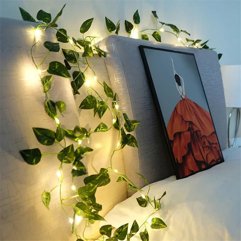 Artificial Vine Fairy String Lights — Battery Powered LED Leaf Garland