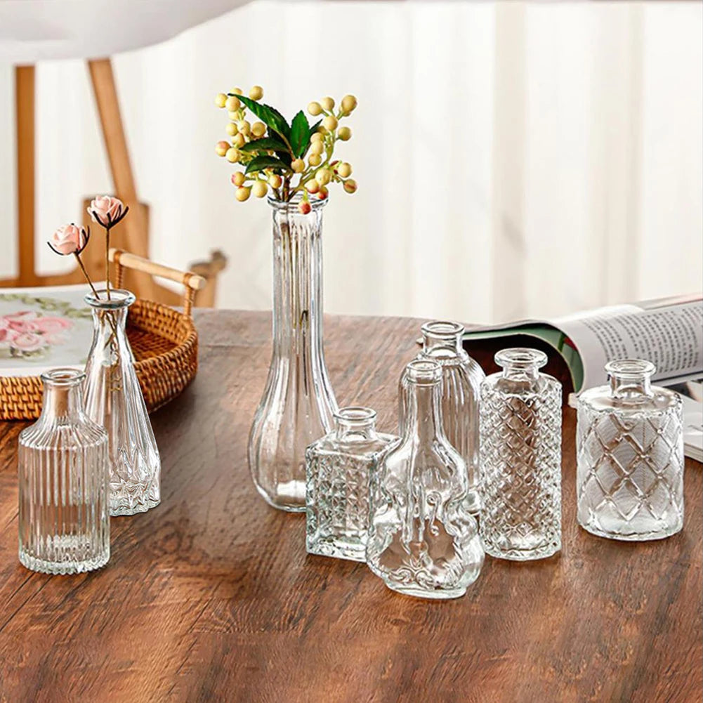 Vintage Embossed Glass Vase — Wide Mouth Hydroponic Flower & Home Decor