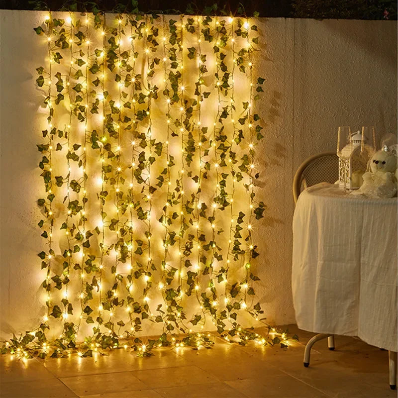 Artificial Vine Fairy String Lights — Battery Powered LED Leaf Garland