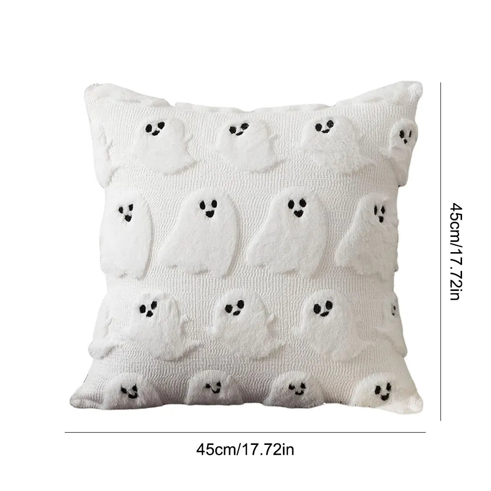 Halloween Pumpkin & Ghost Throw Pillow Cover | Plush Faux Fur