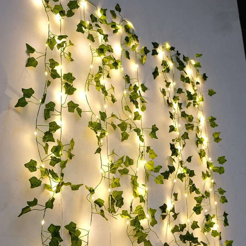 Artificial Vine Fairy String Lights — Battery Powered LED Leaf Garland