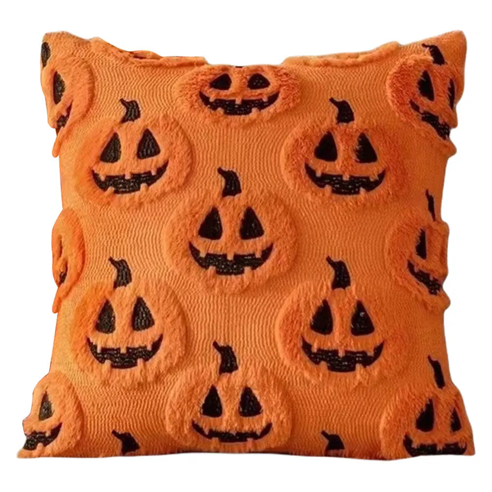 Halloween Pumpkin & Ghost Throw Pillow Cover | Plush Faux Fur