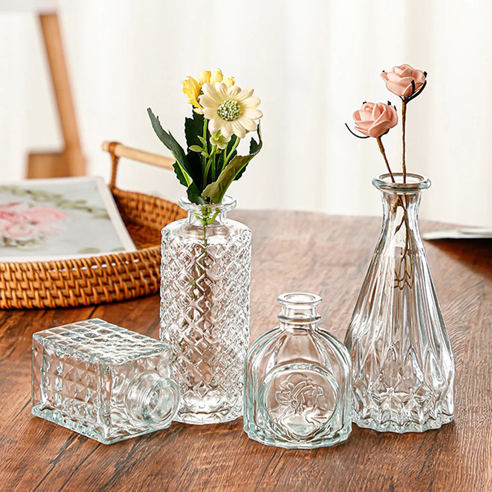 Vintage Embossed Glass Vase — Wide Mouth Hydroponic Flower & Home Decor