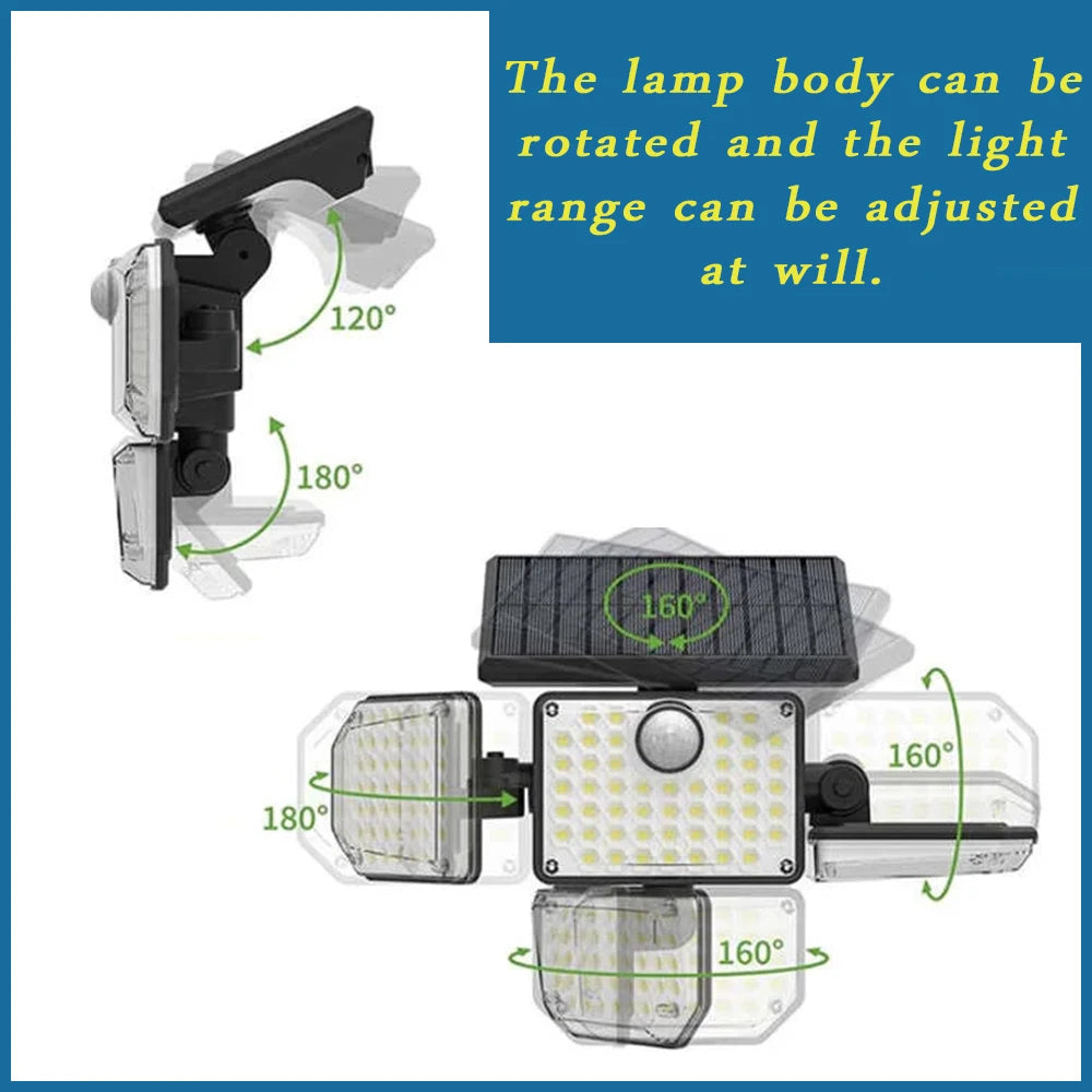 Outdoor Motion Sensor Lamp, 4-Head Solar Power Light, pack of 1