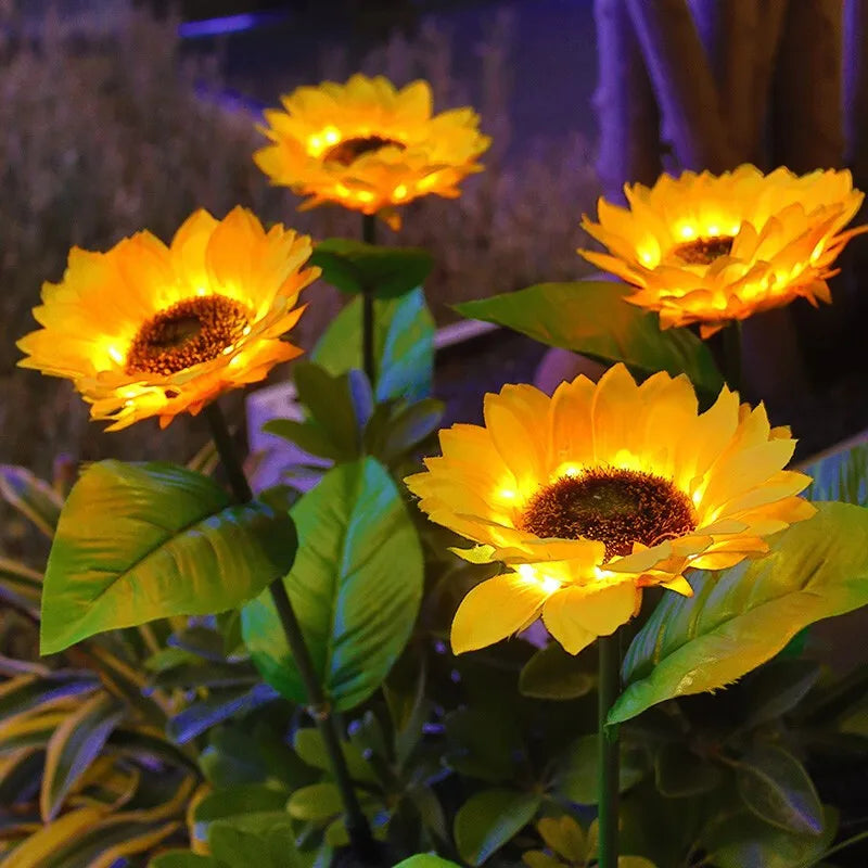 Solar Sunflower Garden Stake Lights-No Wires, Warm Glow