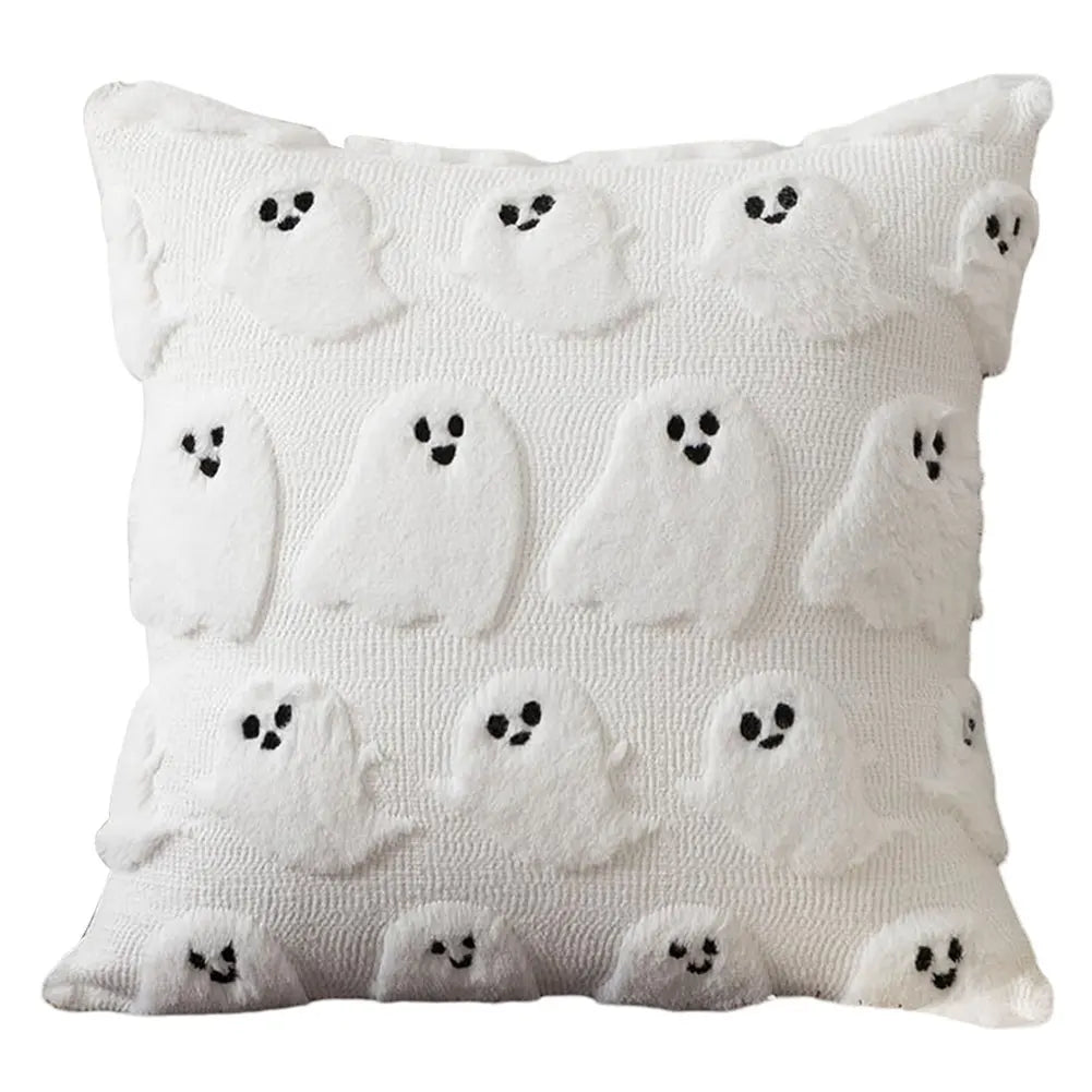 Halloween Pumpkin & Ghost Throw Pillow Cover | Plush Faux Fur