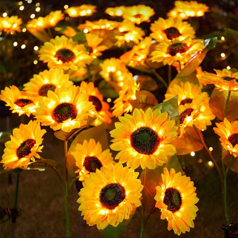 Solar Sunflower Garden Stake Lights-No Wires, Warm Glow