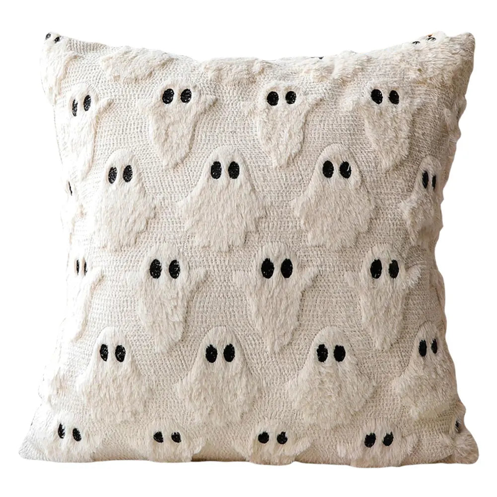 Halloween Pumpkin & Ghost Throw Pillow Cover | Plush Faux Fur