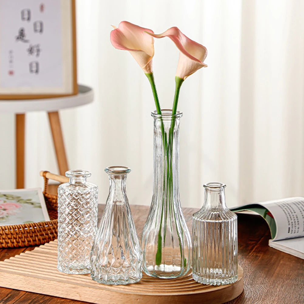 Vintage Embossed Glass Vase — Wide Mouth Hydroponic Flower & Home Decor