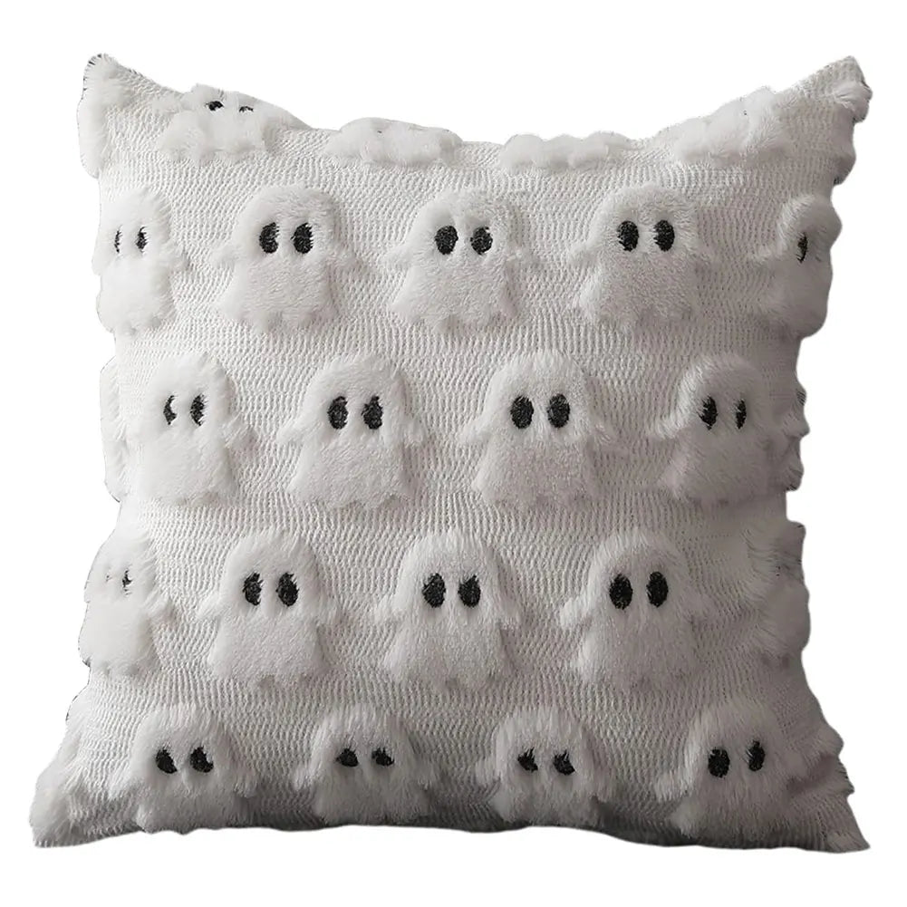 Halloween Pumpkin & Ghost Throw Pillow Cover | Plush Faux Fur