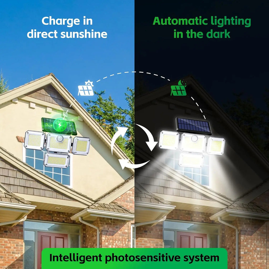 Outdoor Motion Sensor Lamp, 4-Head Solar Power Light, pack of 1