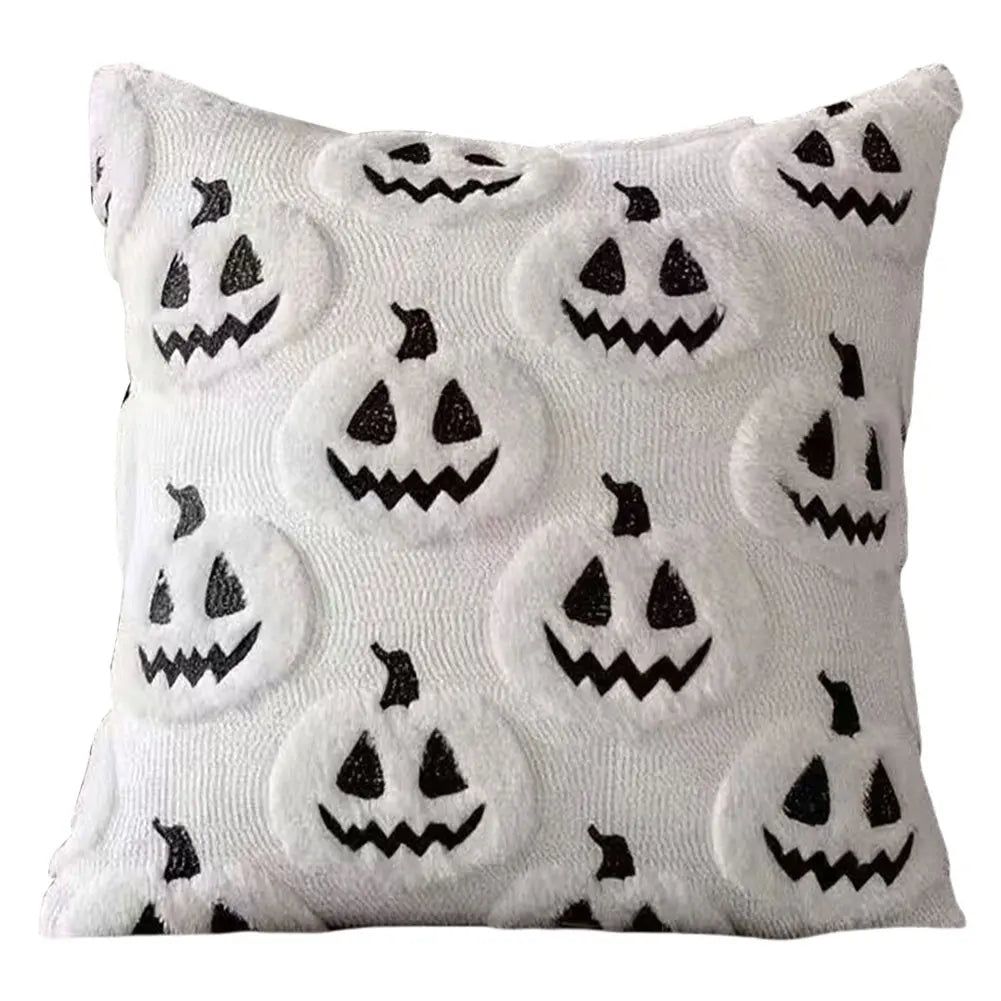 Halloween Pumpkin & Ghost Throw Pillow Cover | Plush Faux Fur