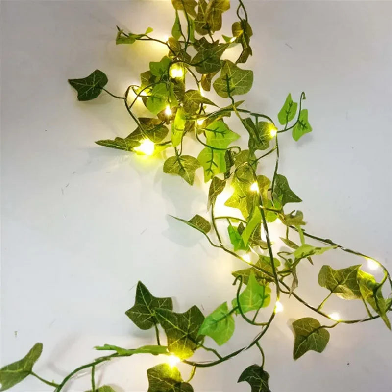 Artificial Vine Fairy String Lights — Battery Powered LED Leaf Garland
