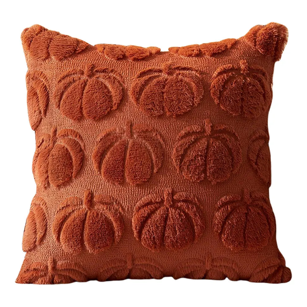 Halloween Pumpkin & Ghost Throw Pillow Cover | Plush Faux Fur