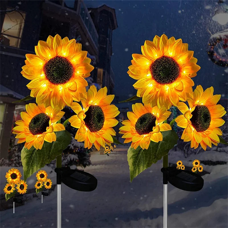 Solar Sunflower Garden Stake Lights-No Wires, Warm Glow