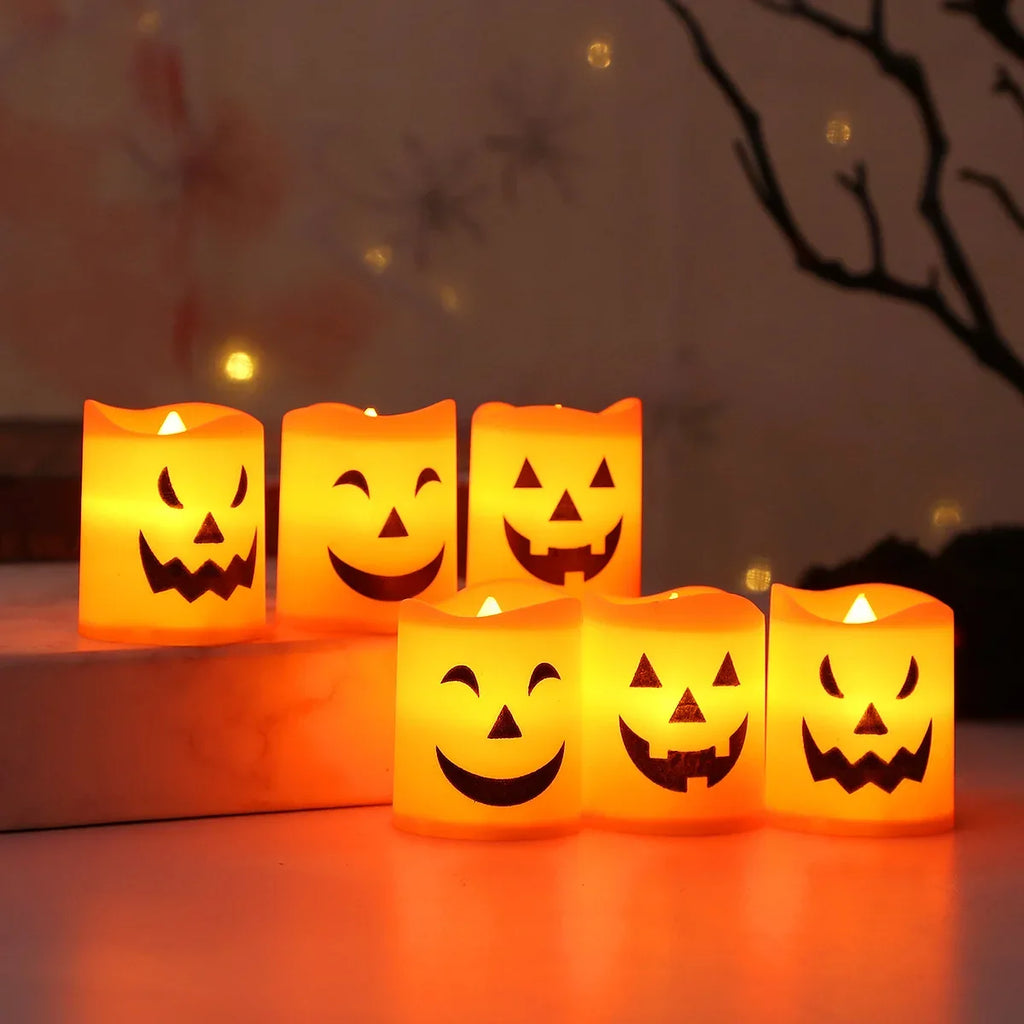 Halloween LED Pumpkin Candle Lights | Set of 6 | Battery Powered