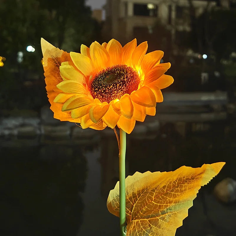 Solar Sunflower Garden Stake Lights-No Wires, Warm Glow