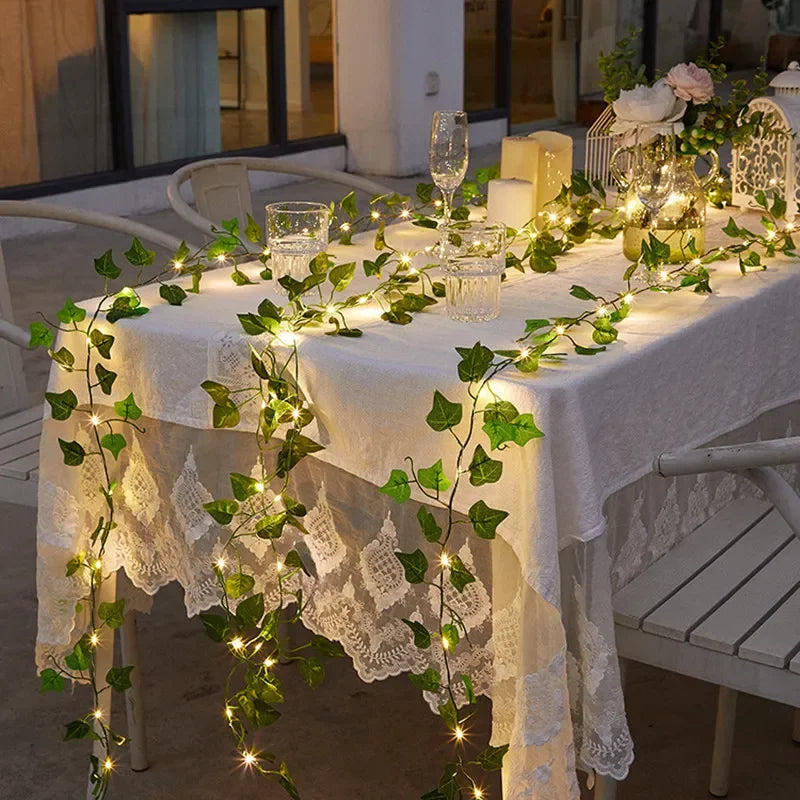 Artificial Vine Fairy String Lights — Battery Powered LED Leaf Garland