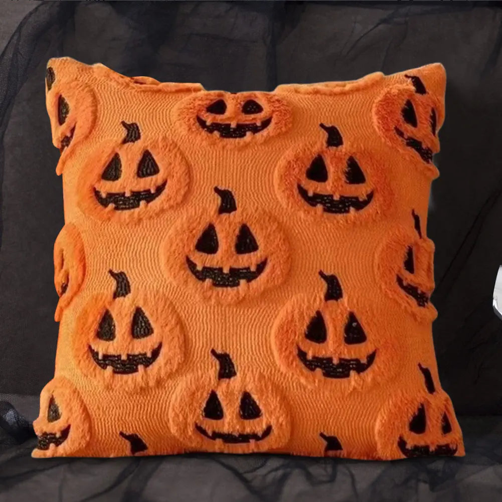 Halloween Pumpkin & Ghost Throw Pillow Cover | Plush Faux Fur