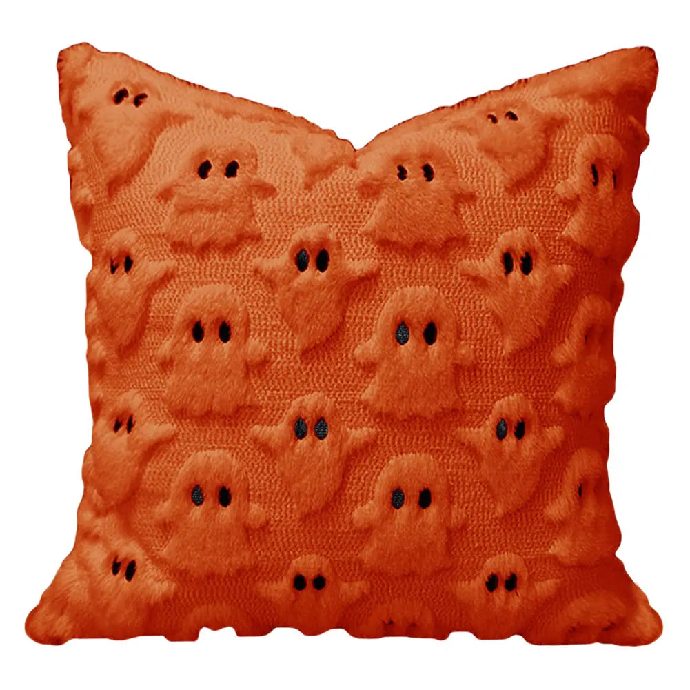 Halloween Pumpkin & Ghost Throw Pillow Cover | Plush Faux Fur