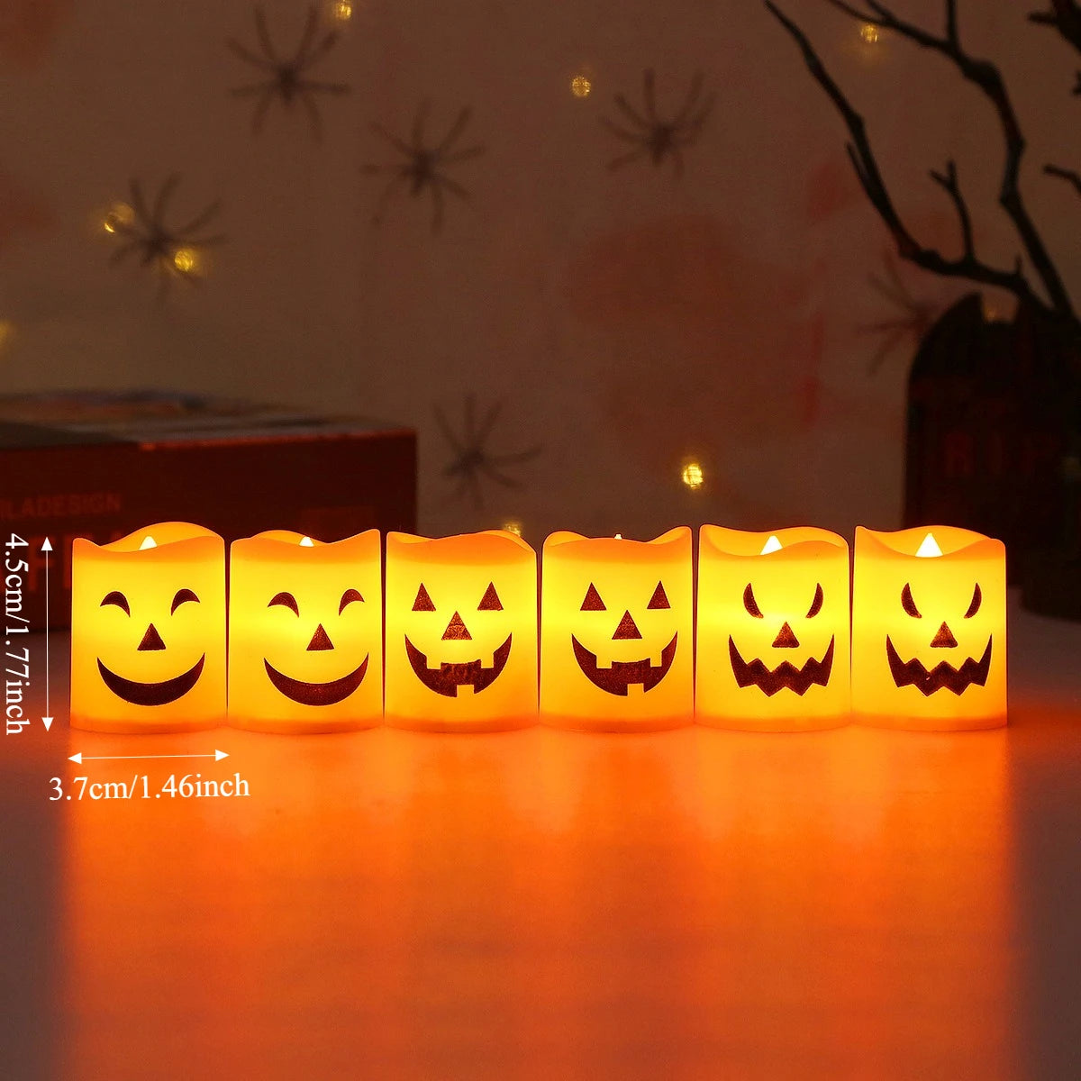 Halloween LED Pumpkin Candle Lights | Set of 6 | Battery Powered