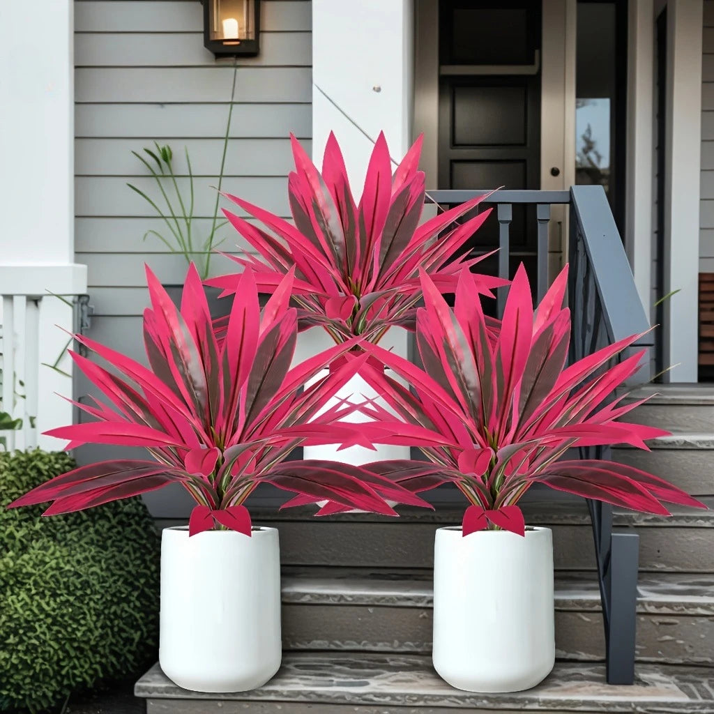 Faux Red Tropical Plant — 18-Leaf UV Resistant Outdoor Statement Plant