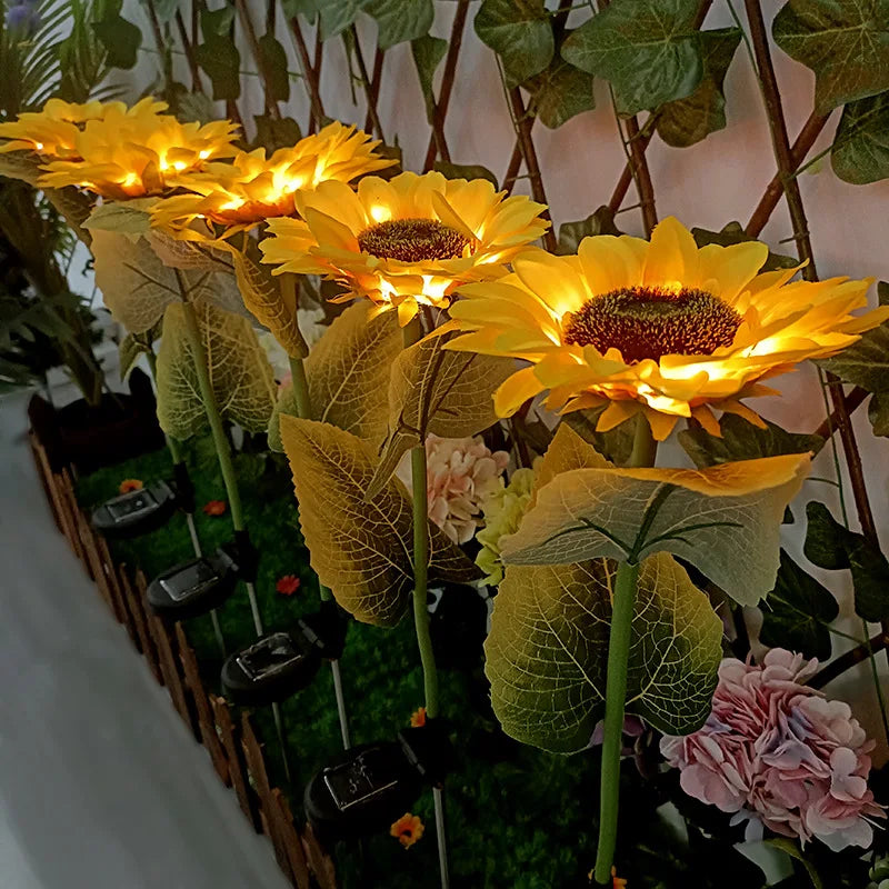 Solar Sunflower Garden Stake Lights-No Wires, Warm Glow