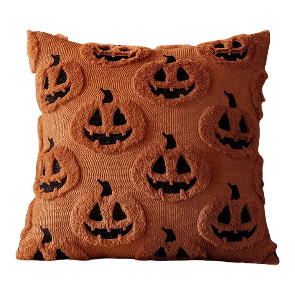 Halloween Pumpkin & Ghost Throw Pillow Cover | Plush Faux Fur