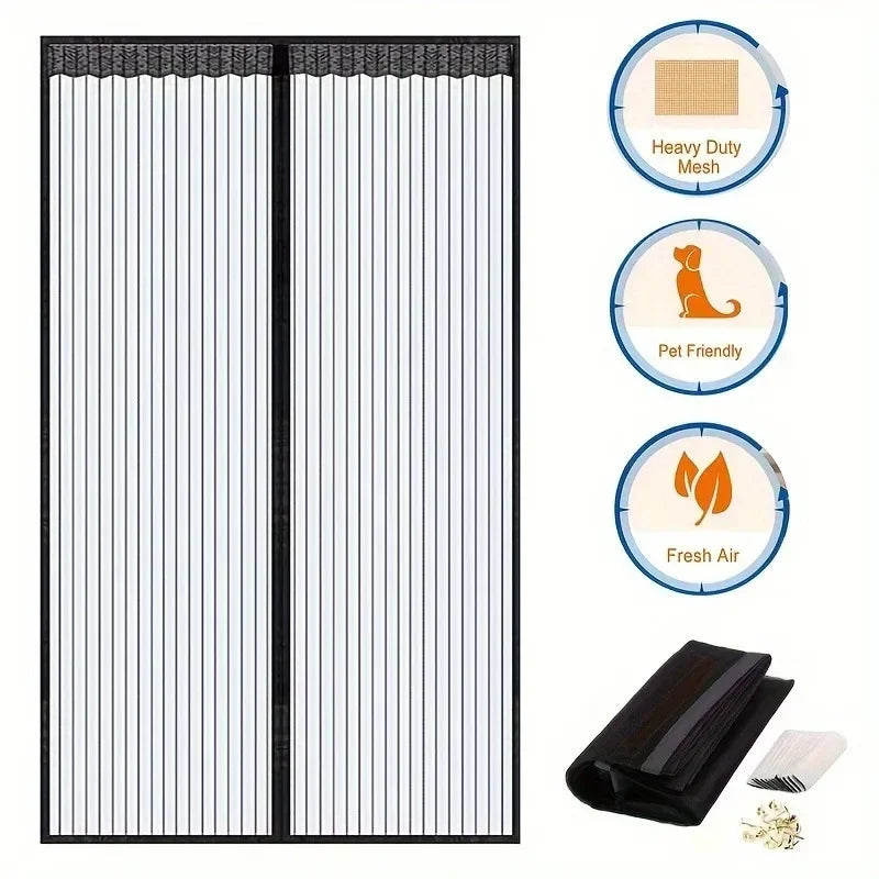 Magnetic Mesh Door Screen Curtain — Hands-Free Bug & Mosquito Protection