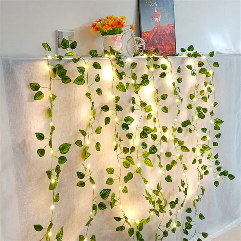 Artificial Vine Fairy String Lights — Battery Powered LED Leaf Garland