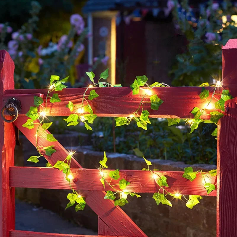 Artificial Vine Fairy String Lights — Battery Powered LED Leaf Garland