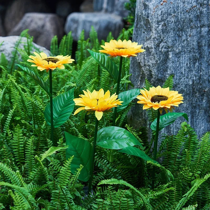 Solar Sunflower Garden Stake Lights-No Wires, Warm Glow