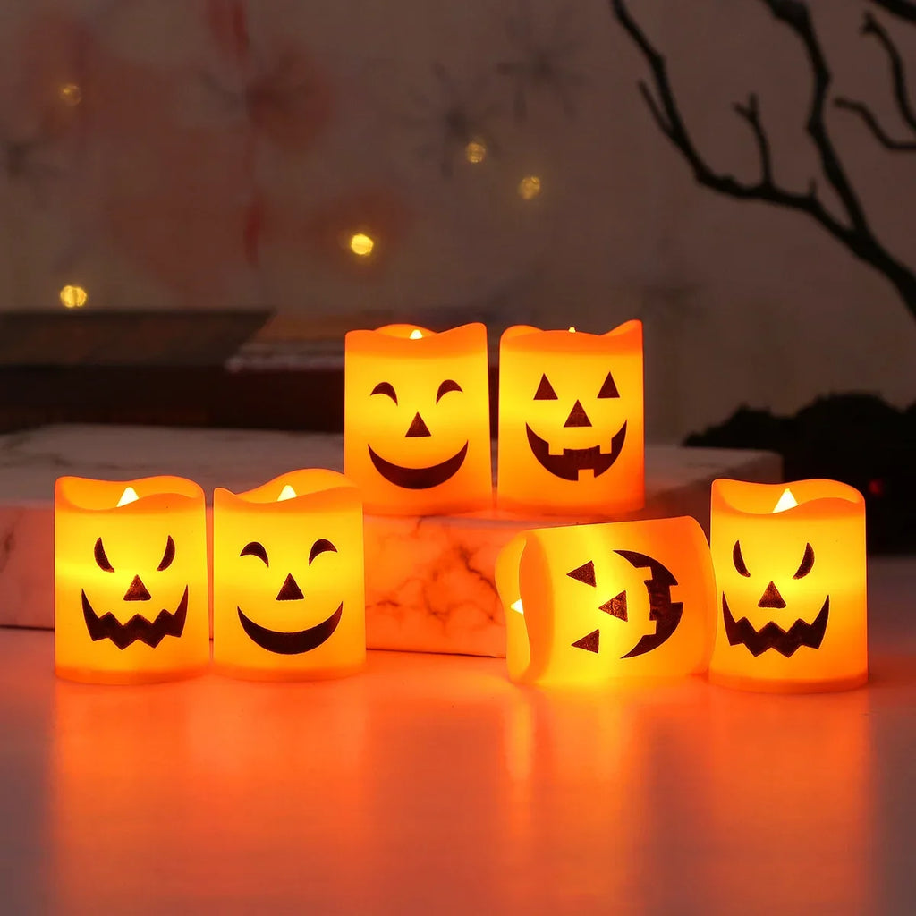 Halloween LED Pumpkin Candle Lights | Set of 6 | Battery Powered