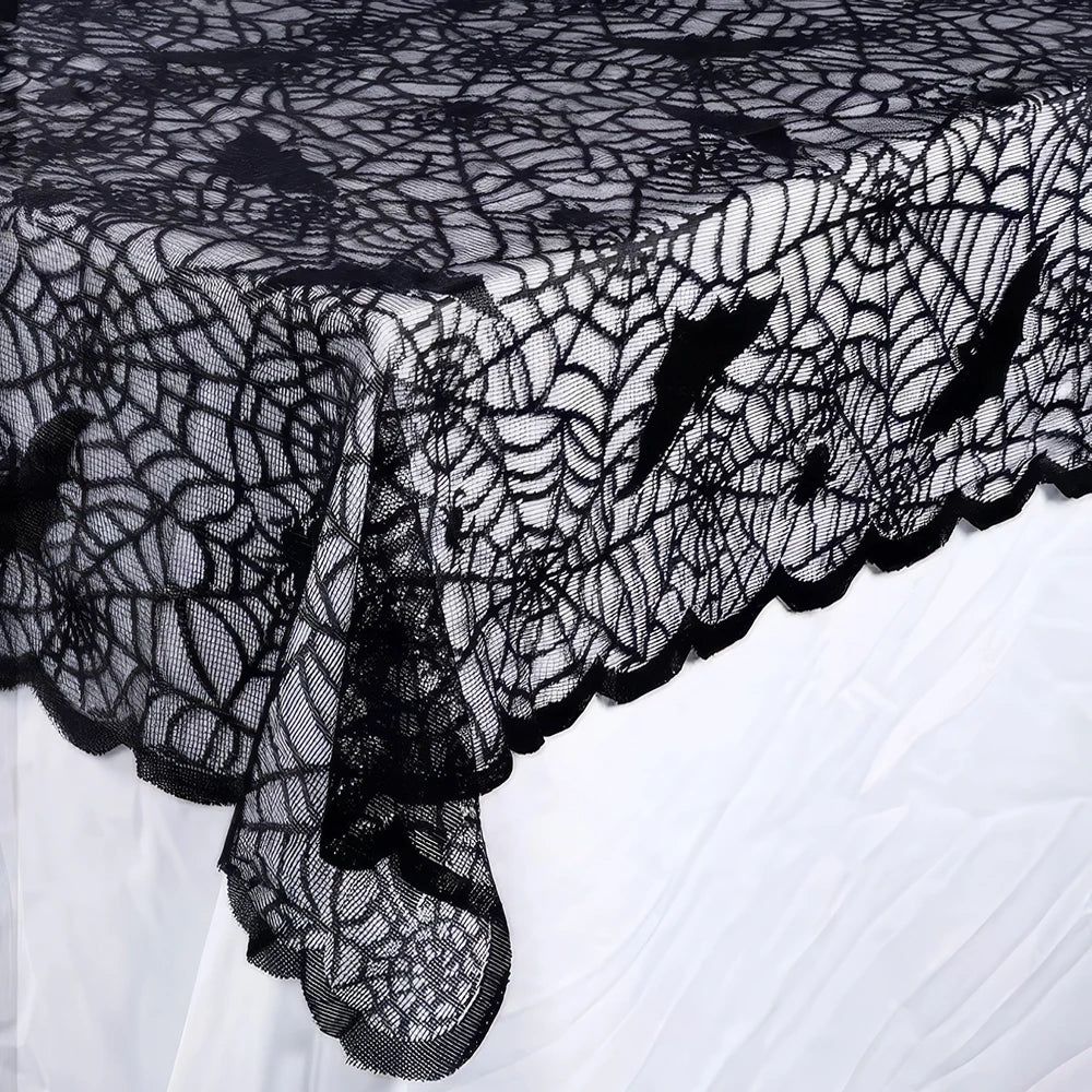 Hauntingly Beautiful Halloween Tablecloth — Bat & Skull Lace