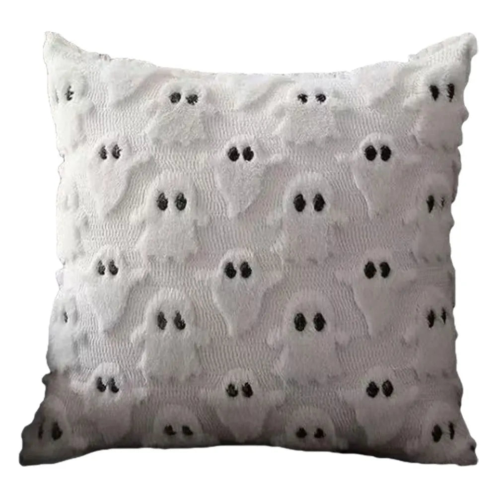 Halloween Pumpkin & Ghost Throw Pillow Cover | Plush Faux Fur