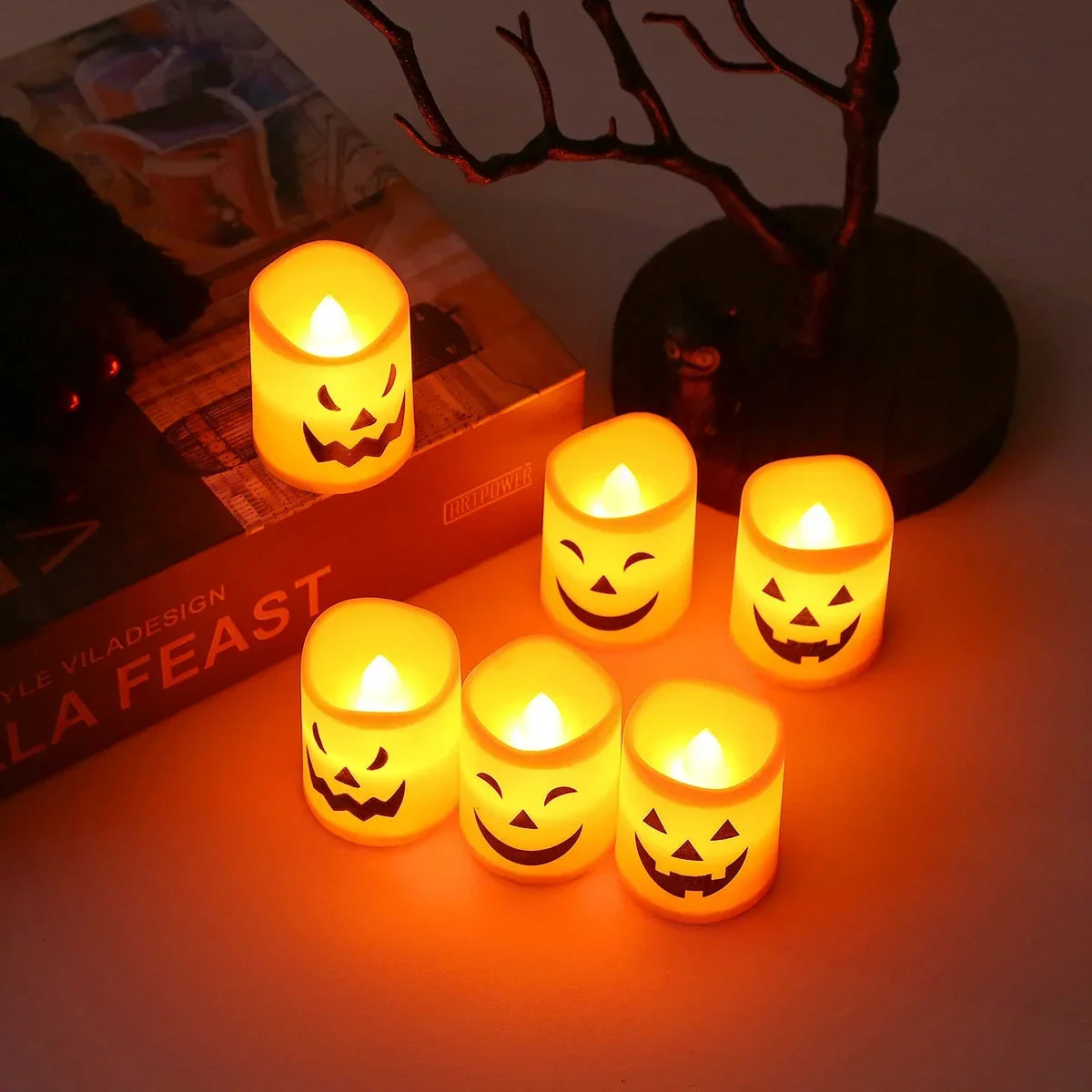 Halloween LED Pumpkin Candle Lights | Set of 6 | Battery Powered