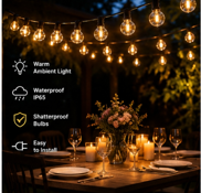 Premium Outdoor String Lights — Warm White Globe Bulbs for Patios, Pergolas & Gardens